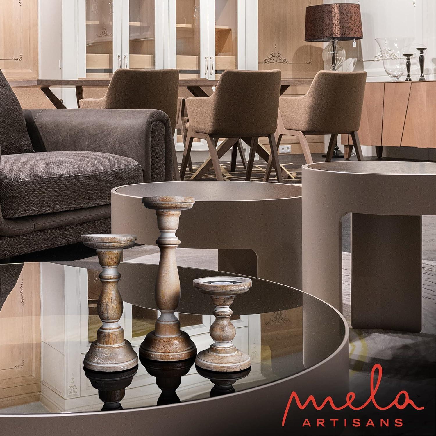 Mela Artisans White Wood Candle Holders, Table Centerpiece, Made from Mango Wood