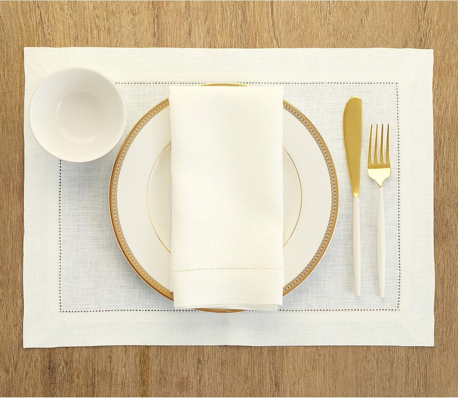 Solino Home 100% Pure Linen Hemstitch Placemats - Classic Hemstitch (Set of 4)