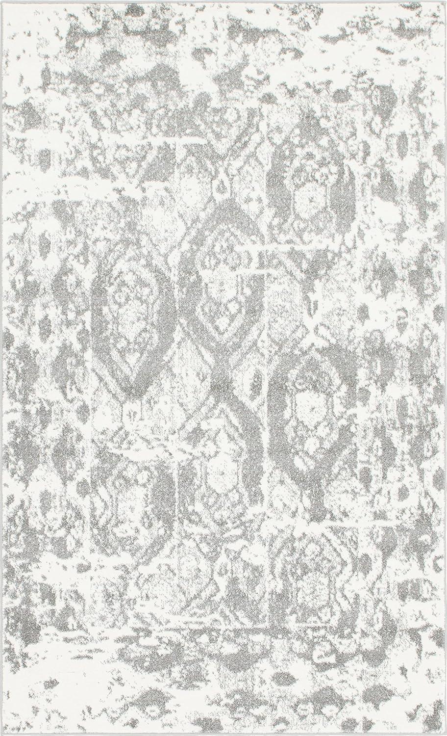 Unique Loom Rosso Collection Area Rug - Piazza (5' 1" x 8' Rectangle Light Gray/Ivory)