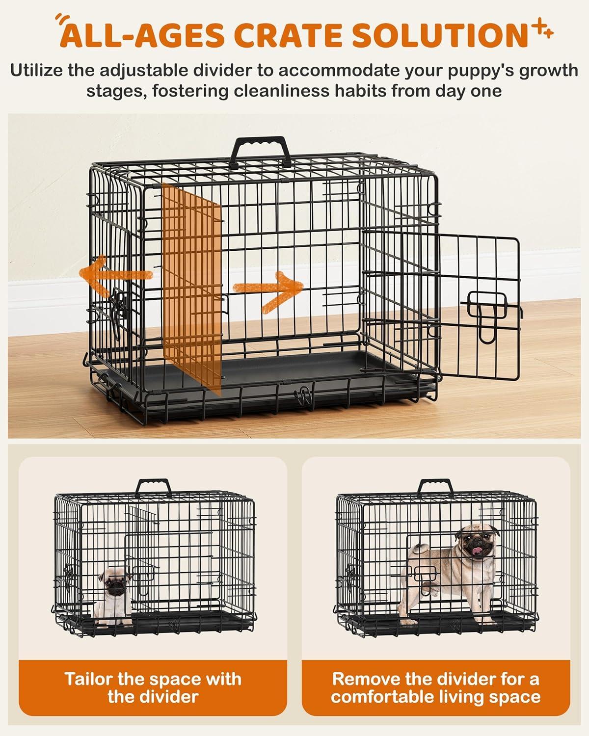 Yaheetech 24 inch Dog Crate Double Door w/Divider for Puppy Collapsible Metal Crate with Removable Tray Wire Kennel Pet Crate for Small Dogs Portable Travel Cage, Black
