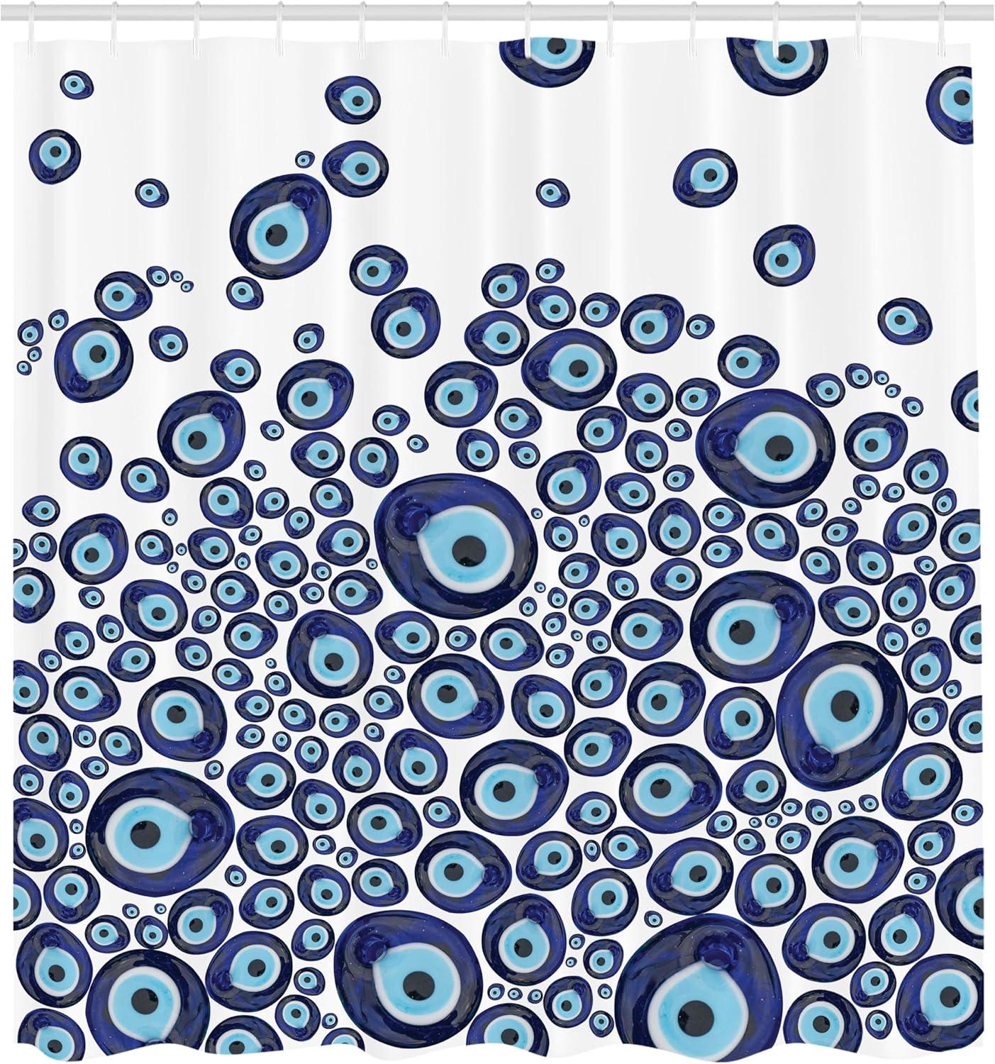 Ambesonne Evil Eye Shower Curtain, Traditional Beads Luck, 69"Wx70"L, Dark Blue and Pale Blue