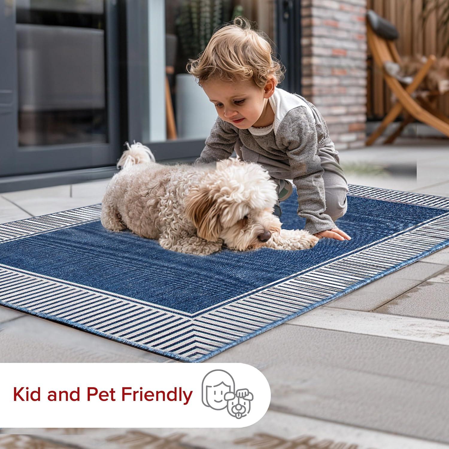 nuLOOM 4' x 6' Outdoor Area Rug, Stain Resistant, Weather Resistant, High Traffic, Patio, Balcony, Outside, Living Room, Dining Room, Asha Navy