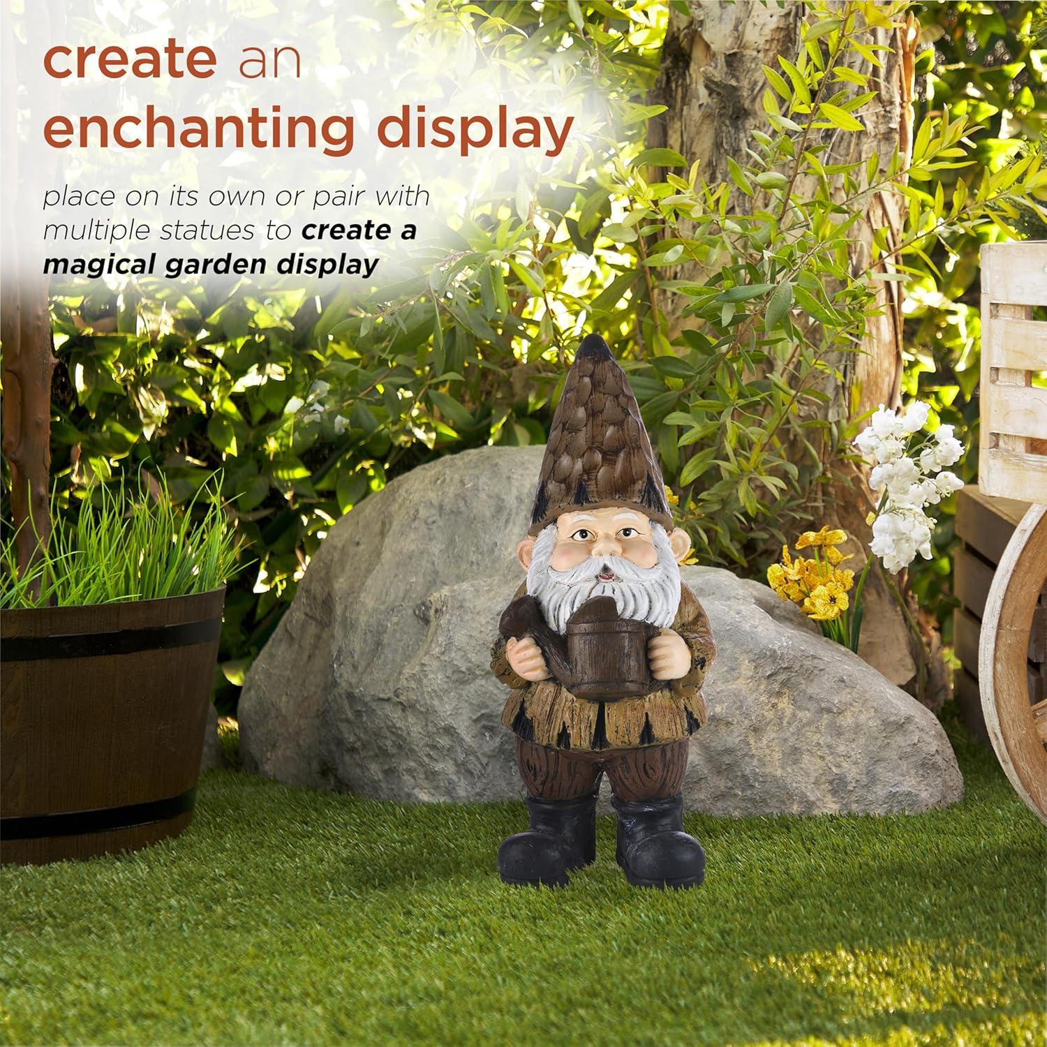 16" Magnesium Oxide Indoor/Outdoor Garden Gnome with Watering Can Statue Brown - Alpine Corporation