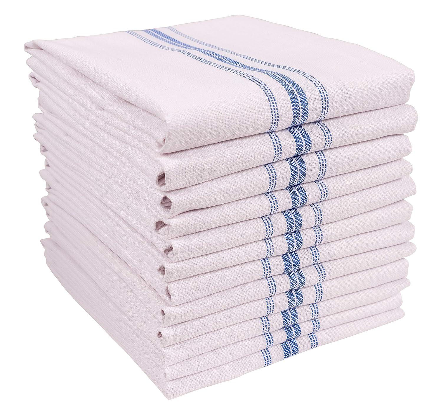 KAF Home Farmhouse Stripe Set Of 12 Kitchen Towels - 15" x 25", In Blue