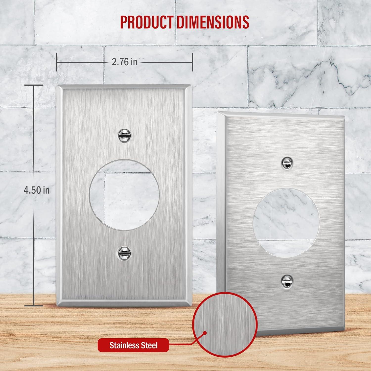 ENERLITES 1.406" Hole Single Receptacle Outlet Metal Wall Plate, Corrosive Resistant, Over Size 1-Gang 5.5" x 3.5", 7751O, 430 Stainless Steel, UL Listed, Silver