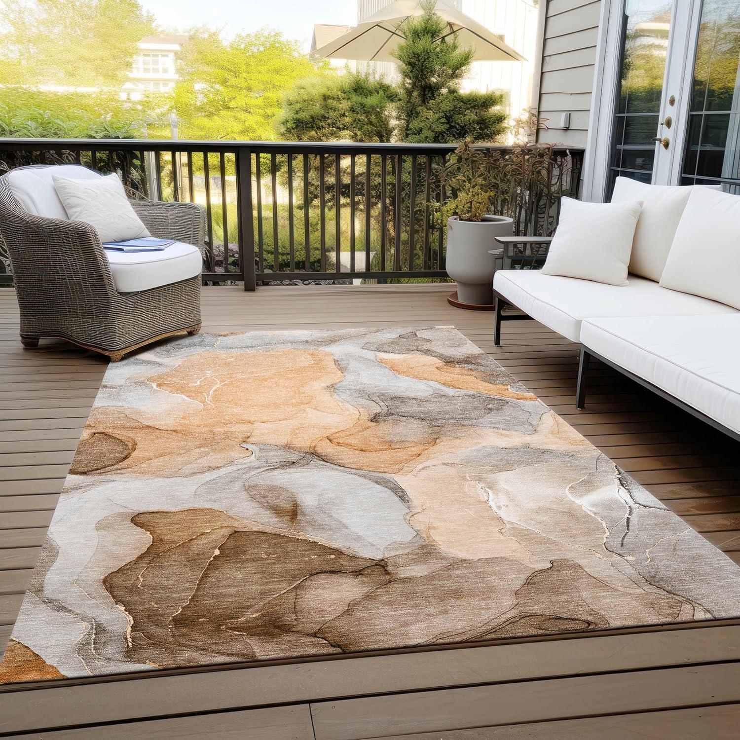 Addison Rugs Chantille Indoor/Outdoor Transitional Watercolors Orange Washable Rectangle Rug, 8' x 10'