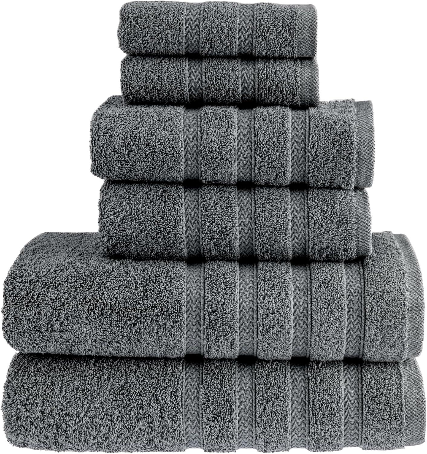 HALLEY Turkish Towels Set (6 Pieces) 650 GSM Highly Absorbent Super Soft 100% Cotton - 2 Bath Towels, 2 Hand Towels 2 Washcloths (Darkgray)