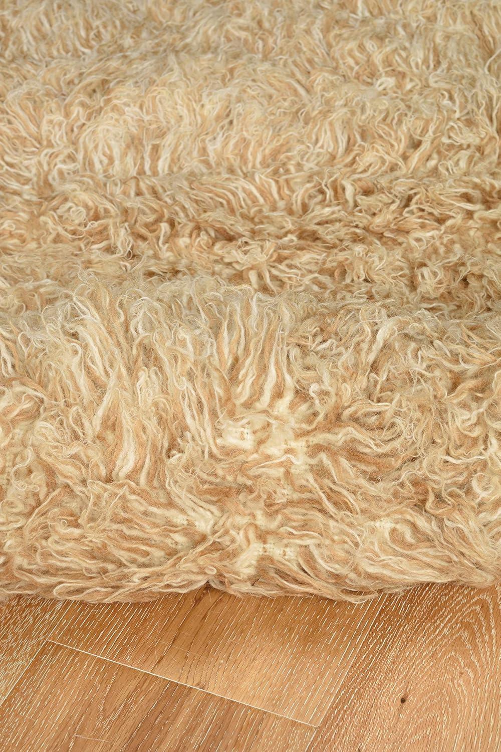 Aalish Flokati Wool Shag Hand Loomed Tan & Cream Rug