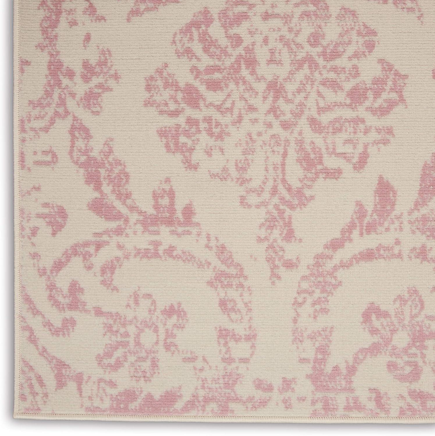 Nourison Jubilant 5'3" x 7'3" (5' x 7') Ivory/Pink Area Rug Farmhouse Vintage Damask by Nourison