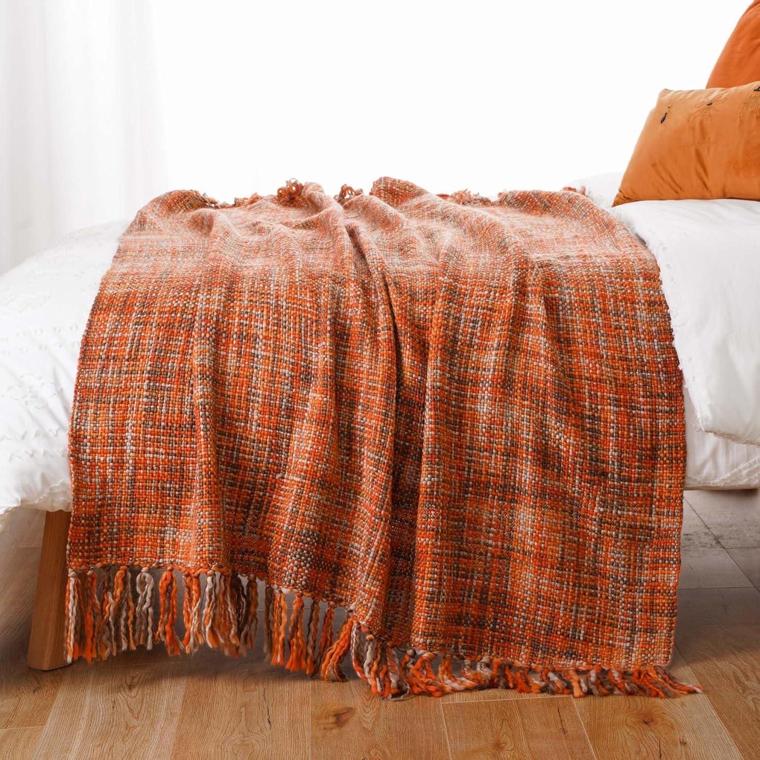 Battilo Home Rust Orange Throw Blanket For Couch, Bed, Boho Colorful Throw With Tassels, Halloween Decor, Fall Home Decor, 50"X60" | Wayfair
