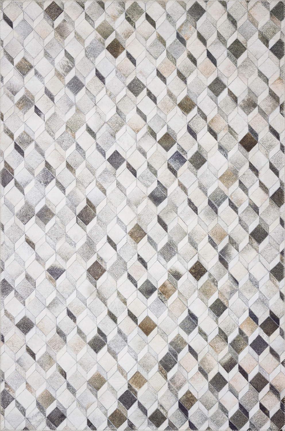 Loloi II Maddox Printed Cowhide Patchwork Grey / Mocha Area Rug