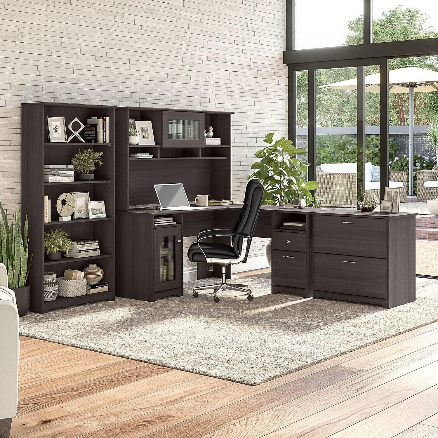 Cabot Modern 60W L Desk with File Drawer, Box Drawer and Storage Cabinet in Heather Gray