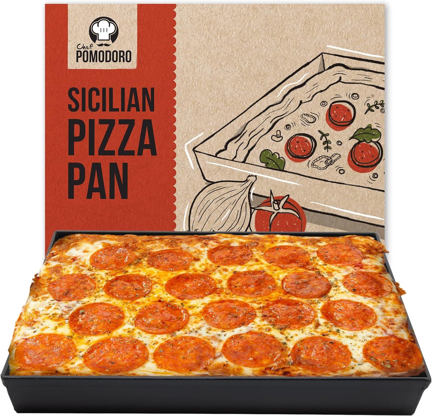 Chef Pomodoro Sicilian Deep Dish Square Pizza Pan, 13.2 x 13.2 inch, Non-stick Aluminum