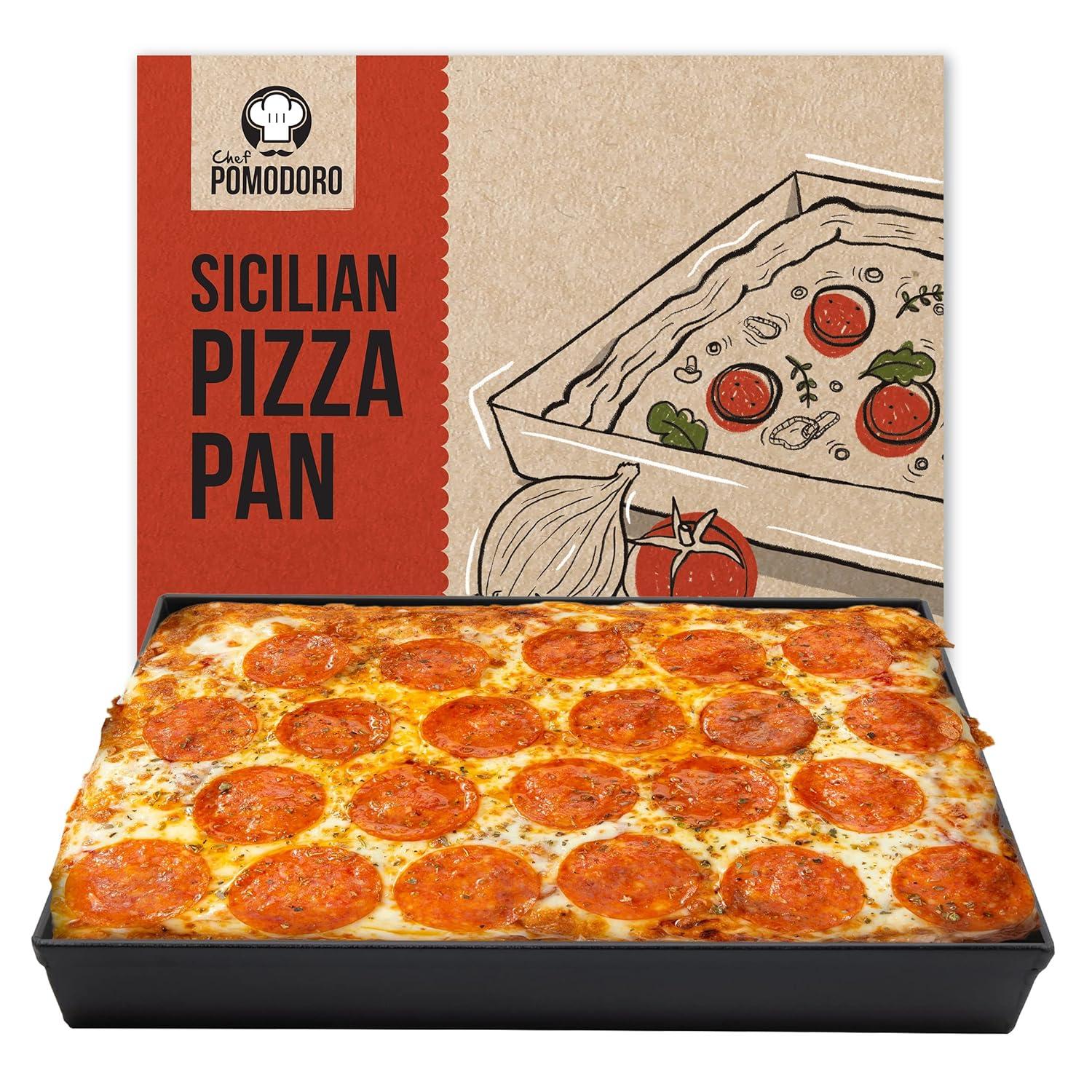 Chef Pomodoro Sicilian Deep Dish Square Pizza Pan, 13.2 x 13.2 inch, Non-stick Aluminum