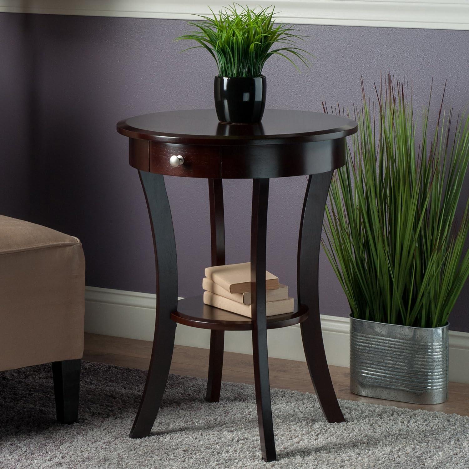 Sasha Round Accent Table - Cappuccino - Winsome: Flared Legs, Wood Composite, Storage Shelf