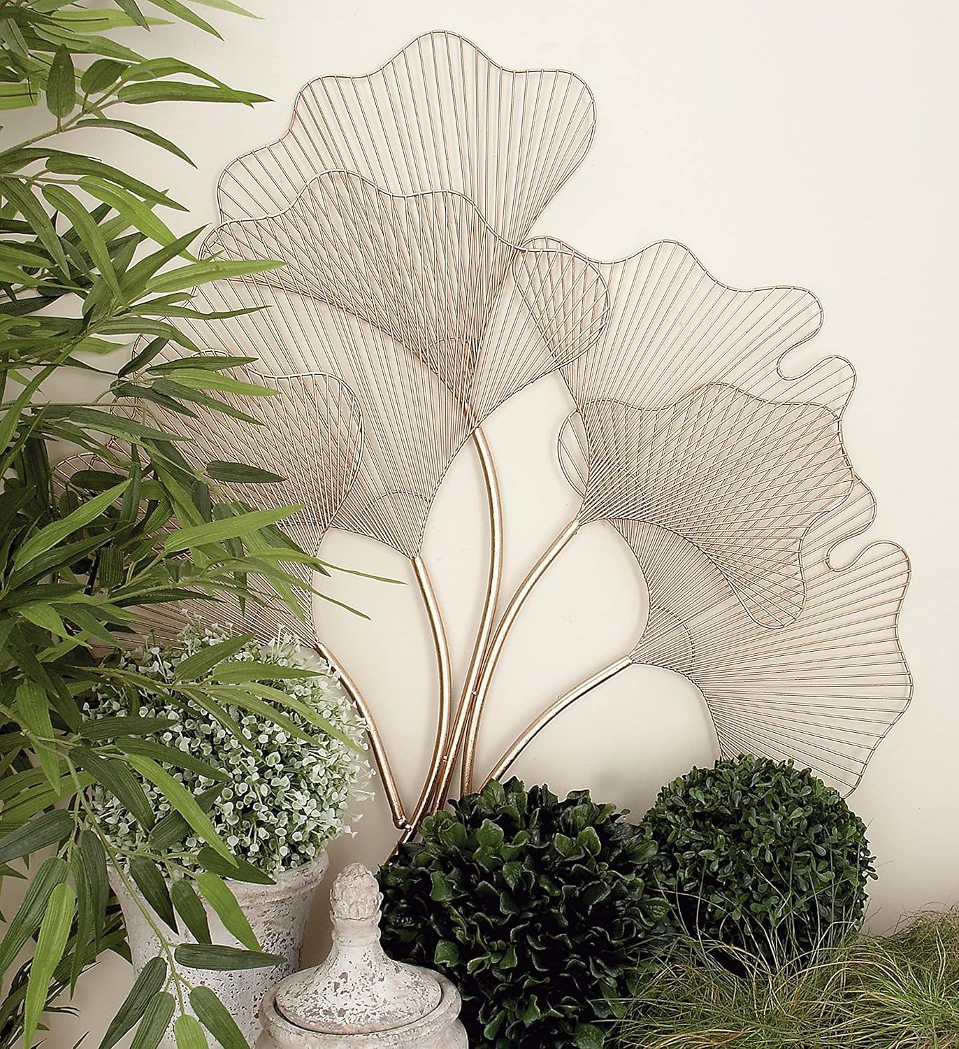 Deco 79 Metal Leaf Home Wall Decor Wall Sculpture with White Accents, Wall Art 25" x 2" x 40", Gold