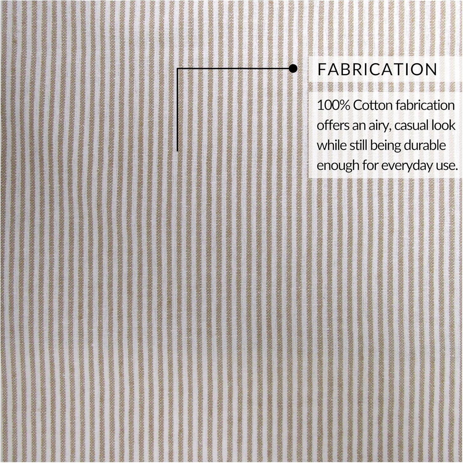 Tucker Ticking Stripe Button Tab Top Window Kitchen Tier Set of 2 - 30" x 24" - Linen - Elrene Home Fashions
