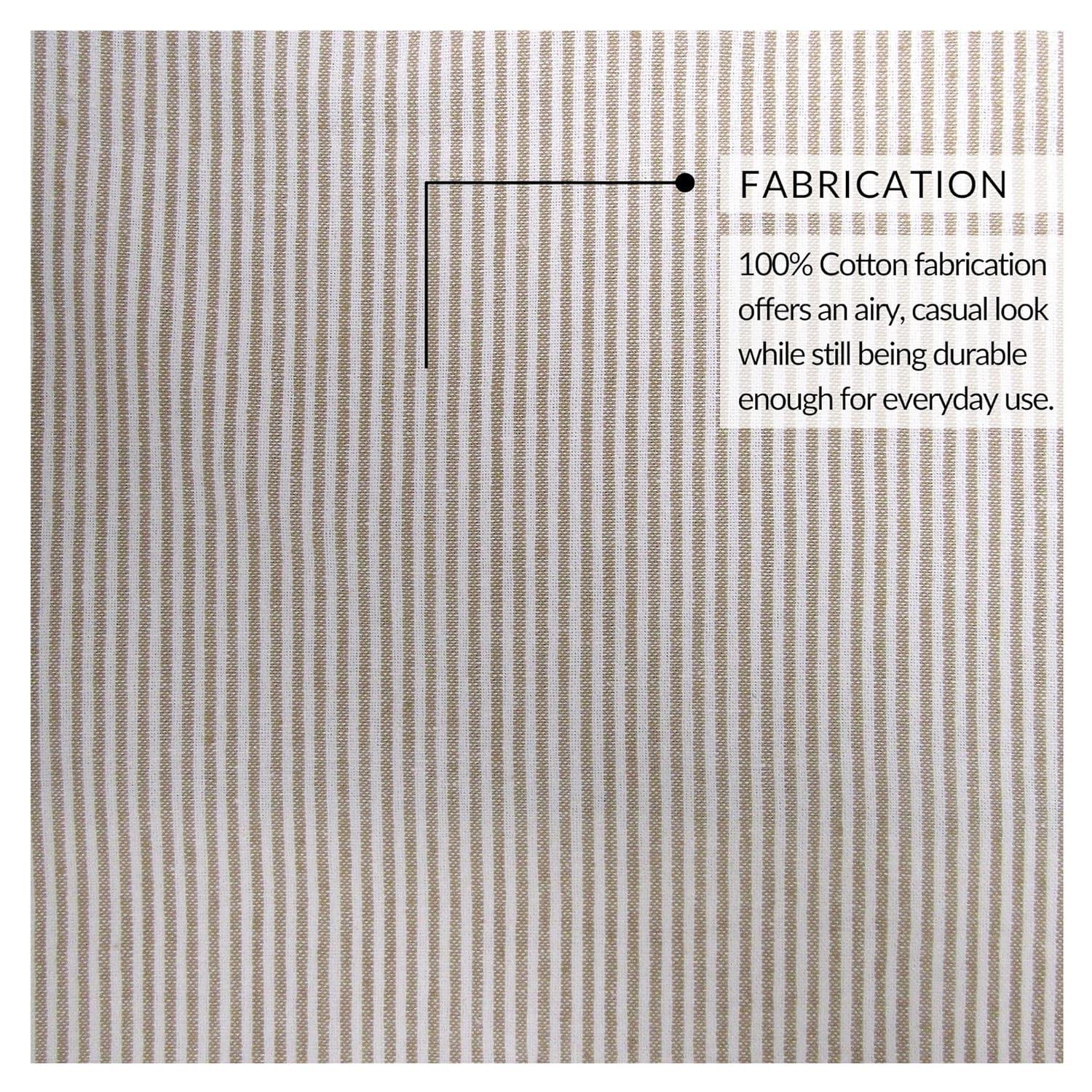 Tucker Ticking Stripe Button Tab Top Window Kitchen Tier Set of 2 - 30" x 24" - Linen - Elrene Home Fashions