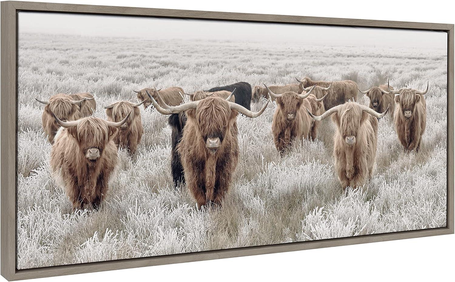 Kate and Laurel Sylvie Herd of Highland Cows Color Framed Canvas by The Creative Bunch Studio