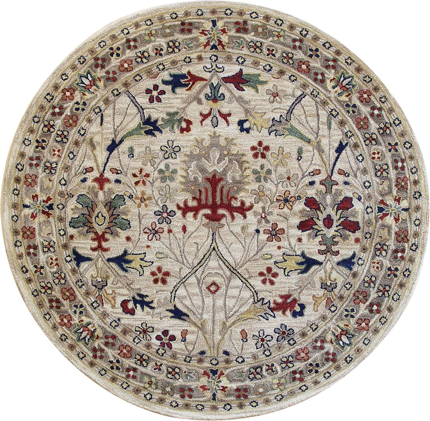 EORC Ivory Hand-Tufted Wool Traditional Morris Rug, 7'9 Round