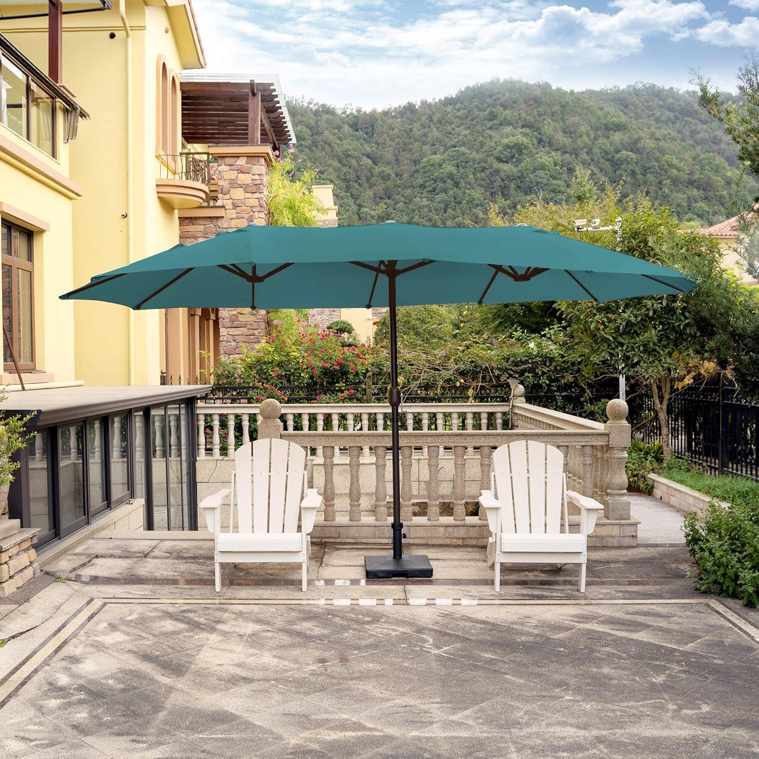 WestinTrends 15 x 9 Ft Double Sided Outdoor Twin Patio Market Table Umbrella, Beige