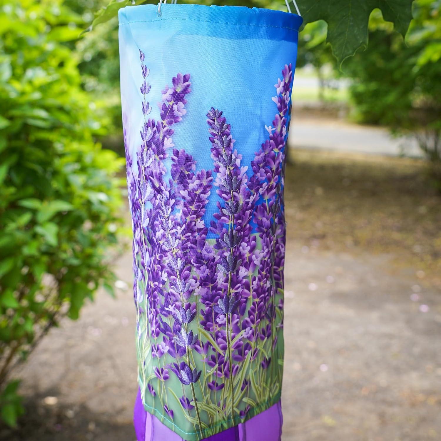 Lavender 40-Inch Polyester Garden Windsock with Embroidered Details