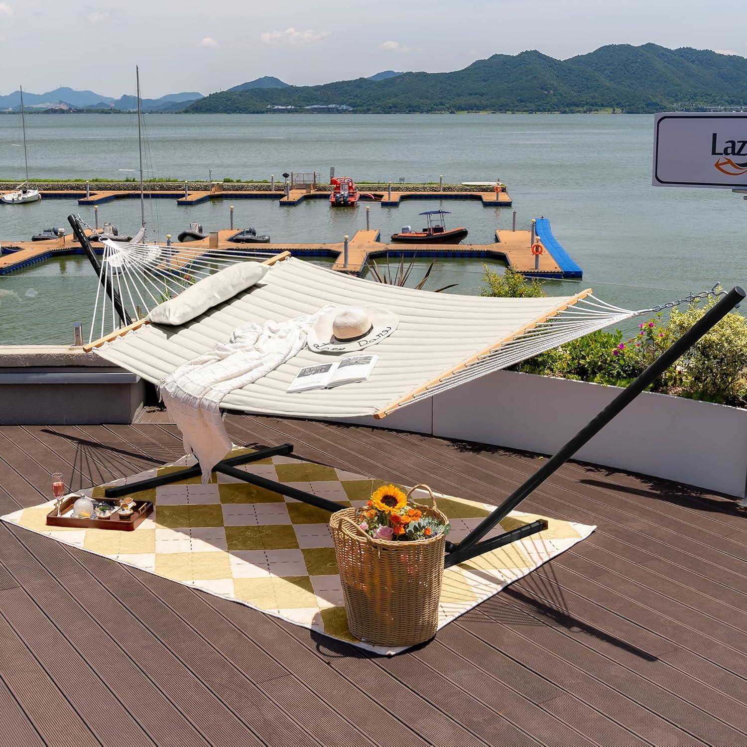 Sunnydaze Large 2-Person Hammock Stand with Heavy-Duty Steel Beam Construction - 400-lb Weight Capacity/15' Stand - Black