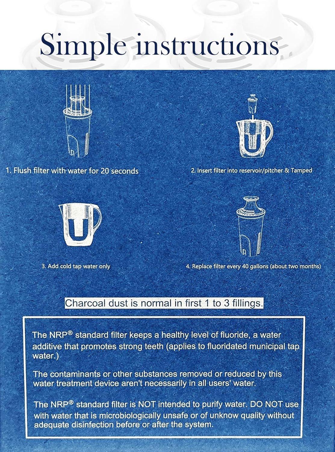NRP 6-pack Activated Charcoal Water Filter Replacement for BRITA Classic 35557, OB03, 107007 pitchers & dispensers | 40-gallons per filter