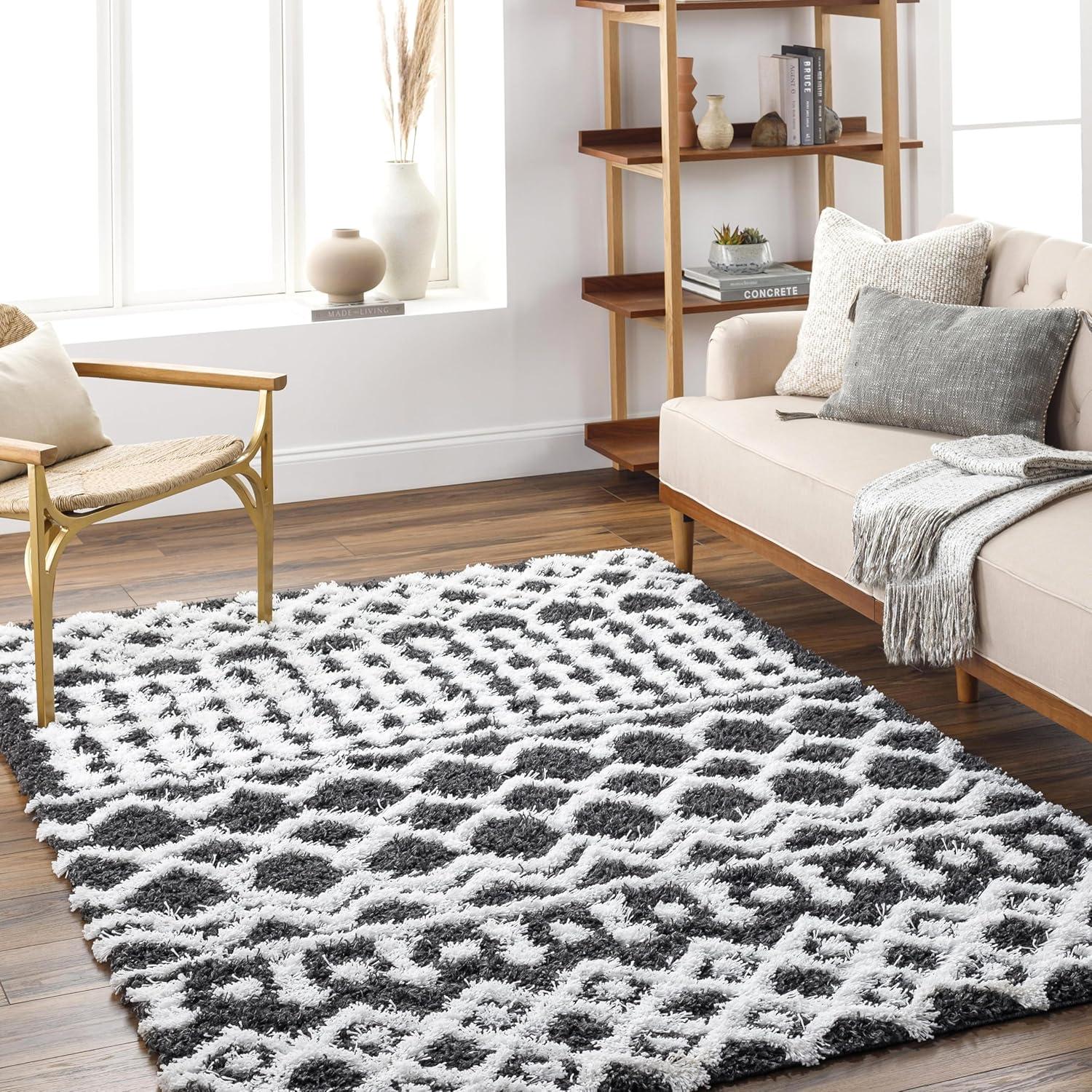 Livabliss Hapsburg Moroccan Shag Runner Area Rug, 2'7" x 7'3" , Black/White