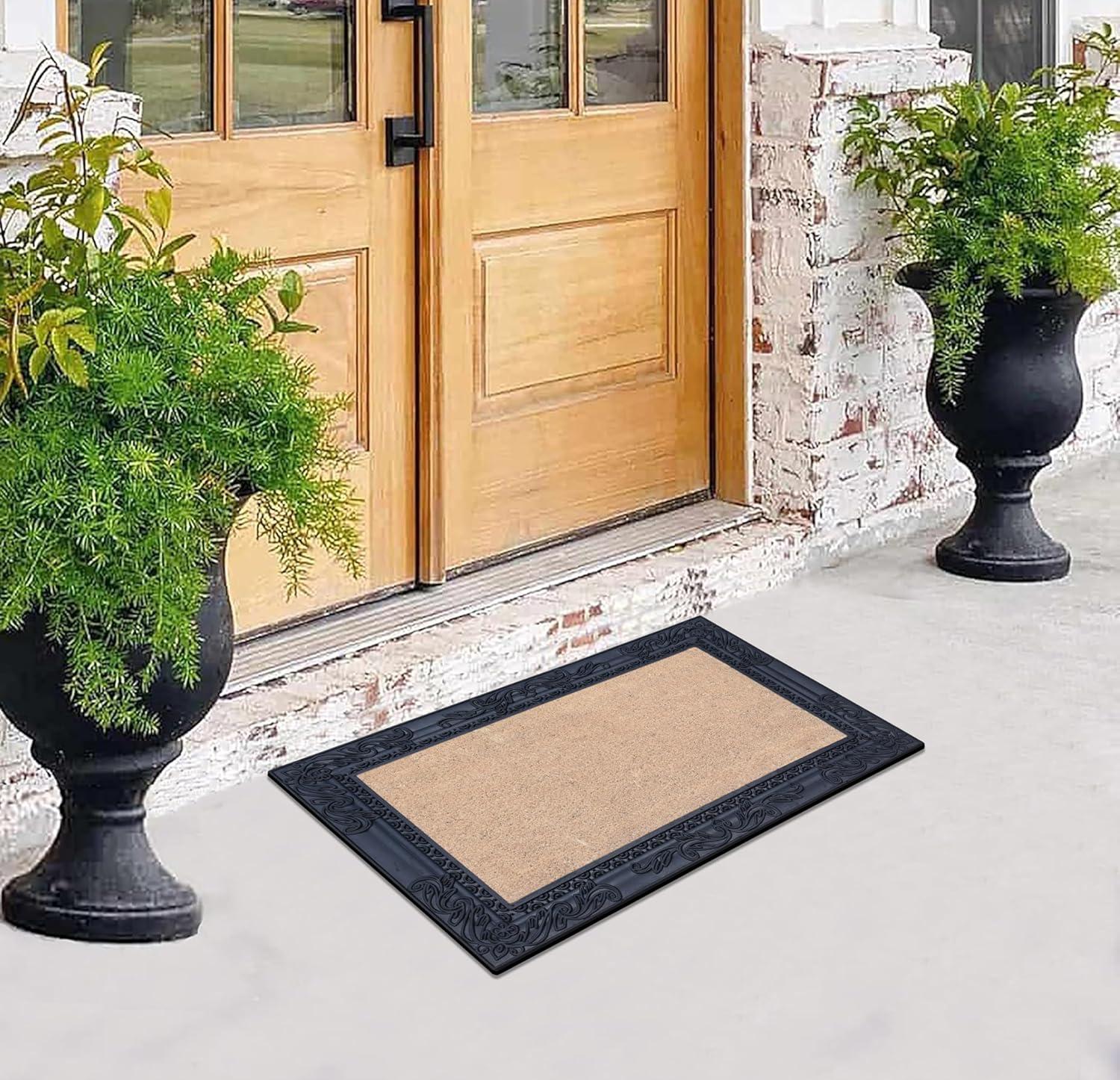 A1 Home Collections Natural Coir and Rubber Door Mat, 24x36, Thick Durable Doormats for Indoor Outdoor Entrance, Heavy Duty, Long Lasting, Front Porch Entry Rug, Black Finish (RC186-BLNW-24X36)