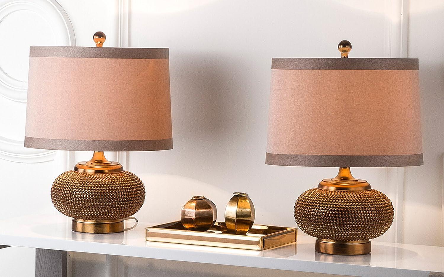 Alexis Beaded Table Lamp (Set of 2) - 19 Inch Height - LIT4016 - Copper/Taupe - Safavieh