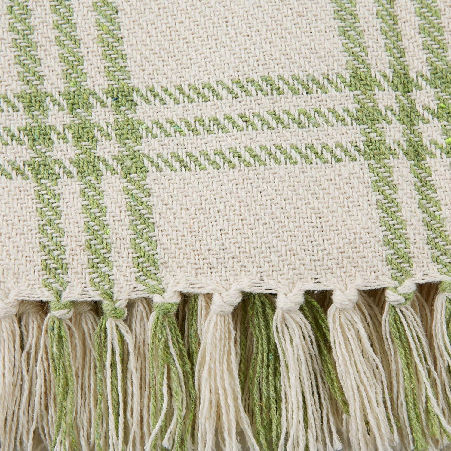 Contemporary Home Living Green and White Plaid Rectangular Cotton Decorative Throw 50" x 60"