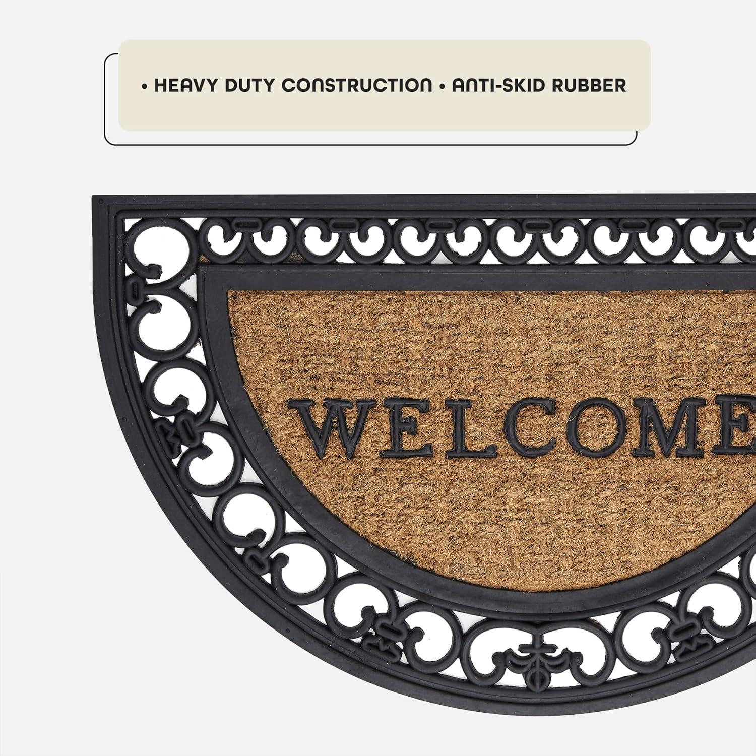 Bloomsbury Market Aeries Recycled Rubber Door Mats, Non-Slip/Skid Rubber Backing, 18" W X 30" L, Rectangle, Welcome Scrolls
