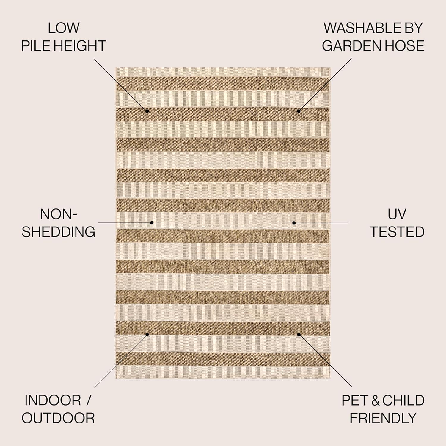 3'x5' Aveiro Wide Stripe Indoor/Outdoor Area Rug, Beige/Brown - JONATHAN Y