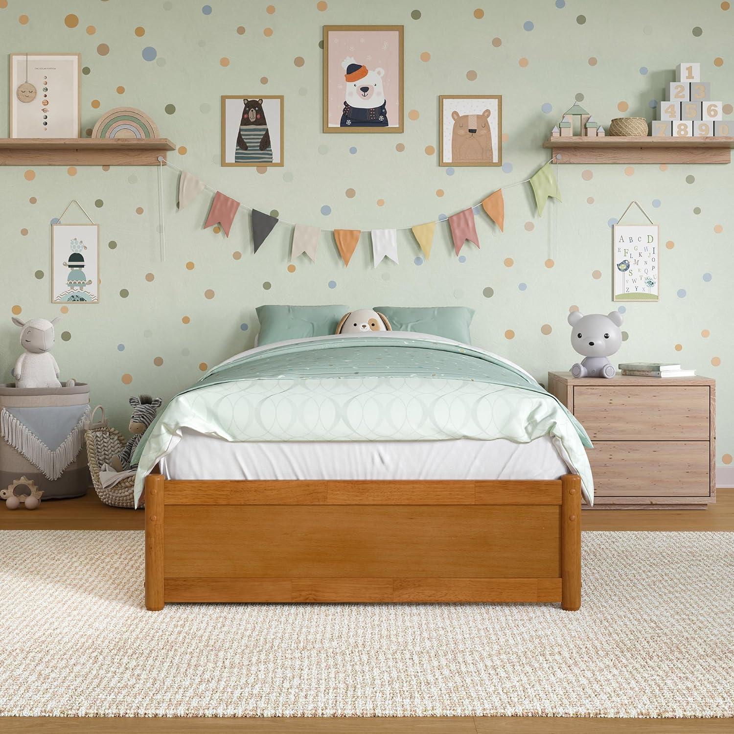 Barcelona Queen Wood Panel Platform Bed with Storage Drawers in Light Toffee