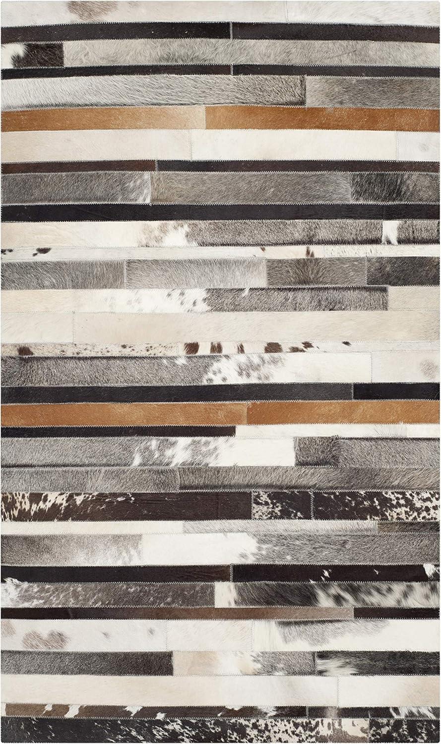 SAFAVIEH Studio Leather Keegan Geometric Area Rug, Ivory/Dark Brown, 5' x 8'