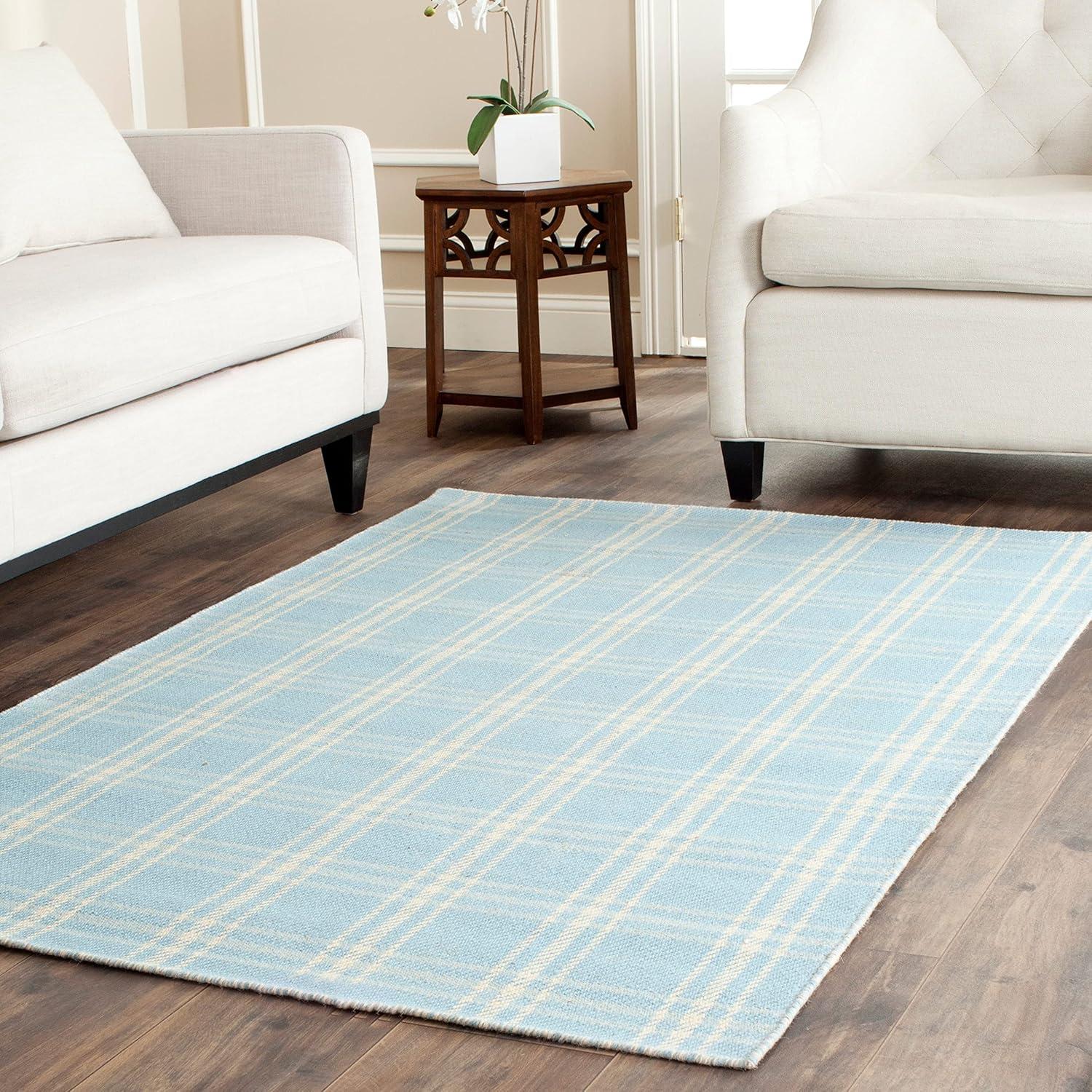 Light Blue Handwoven Kilim Wool Rug 8' x 10' - Reversible and Stain-Resistant