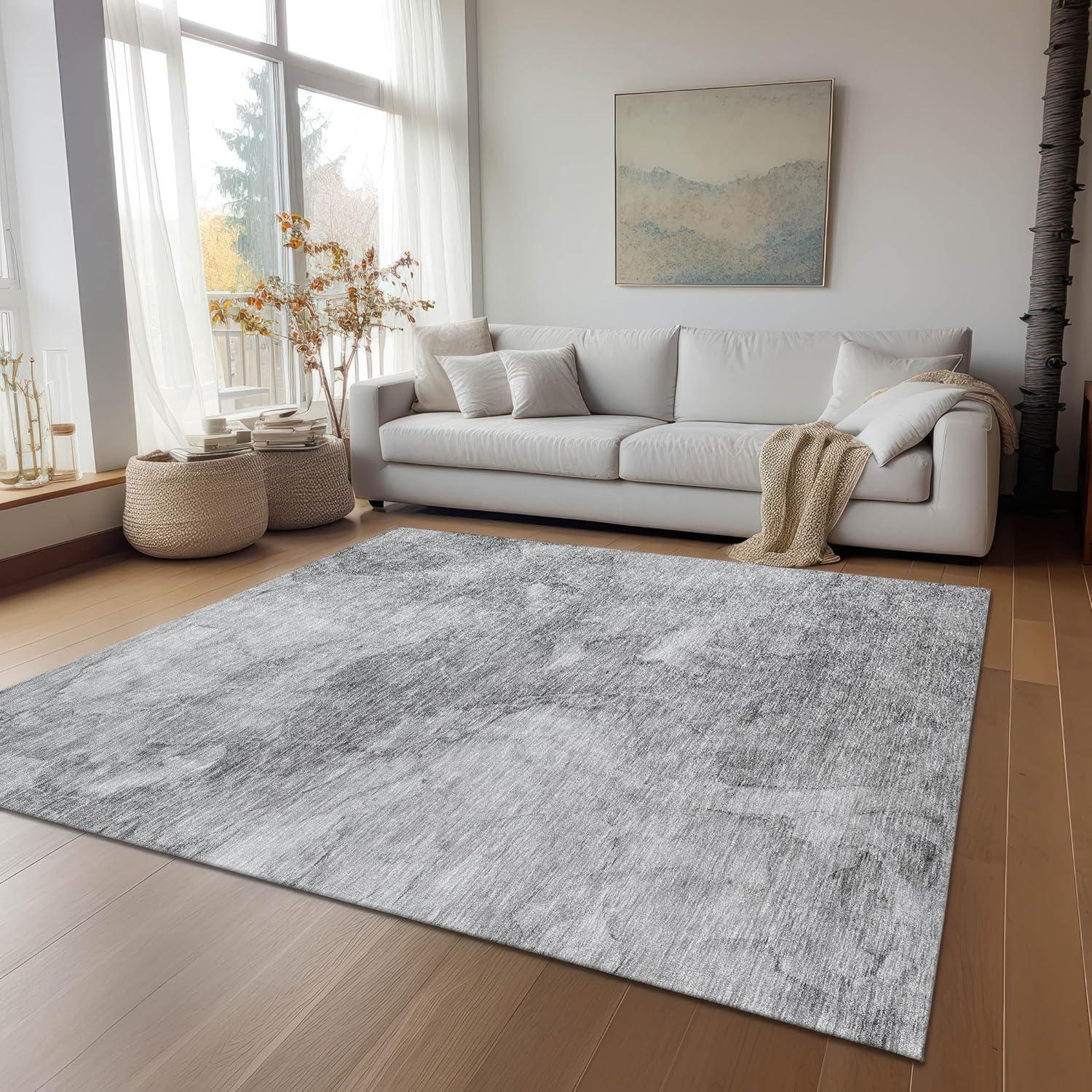 Gray Rectangular Machine Washable Indoor Outdoor Area Rug