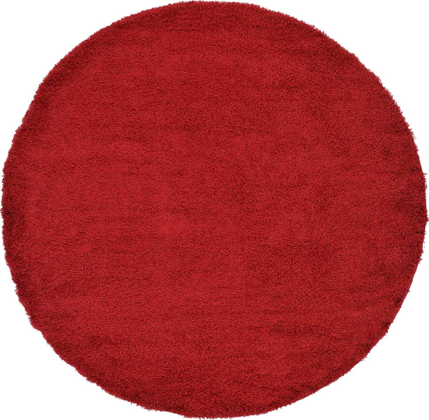 Luxe Cherry Red Round Shag Rug, Stain-Resistant & Washable