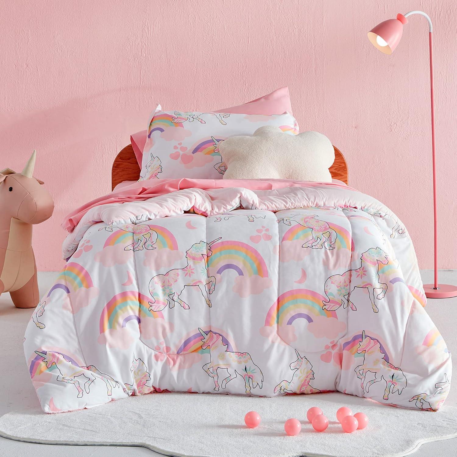 Pink Unicorn Microfiber Twin Bedding Set for Kids