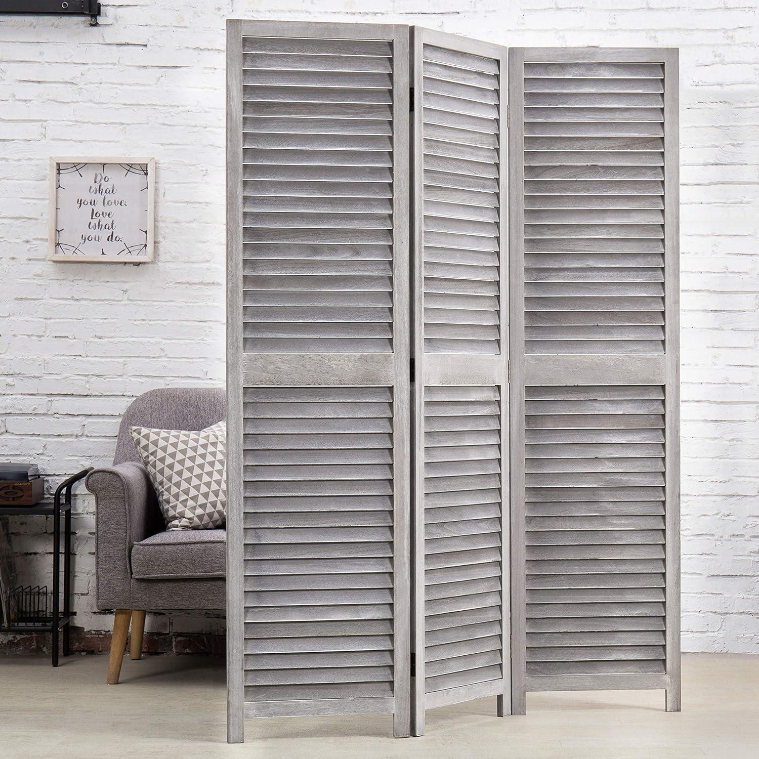 Distressed Gray Wood 3-Panel Folding Room Divider