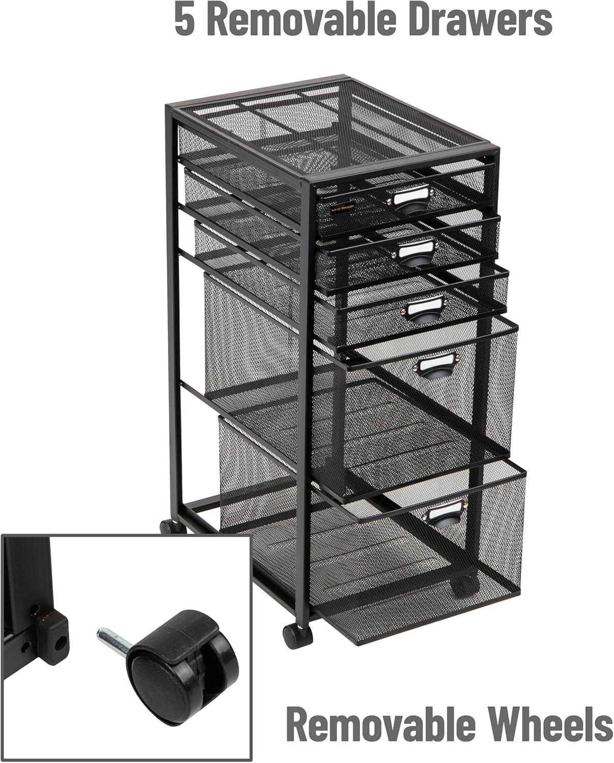 MIND READER Rolling File Cabinet with Drawers [5 Drawers](BLACK MESH)