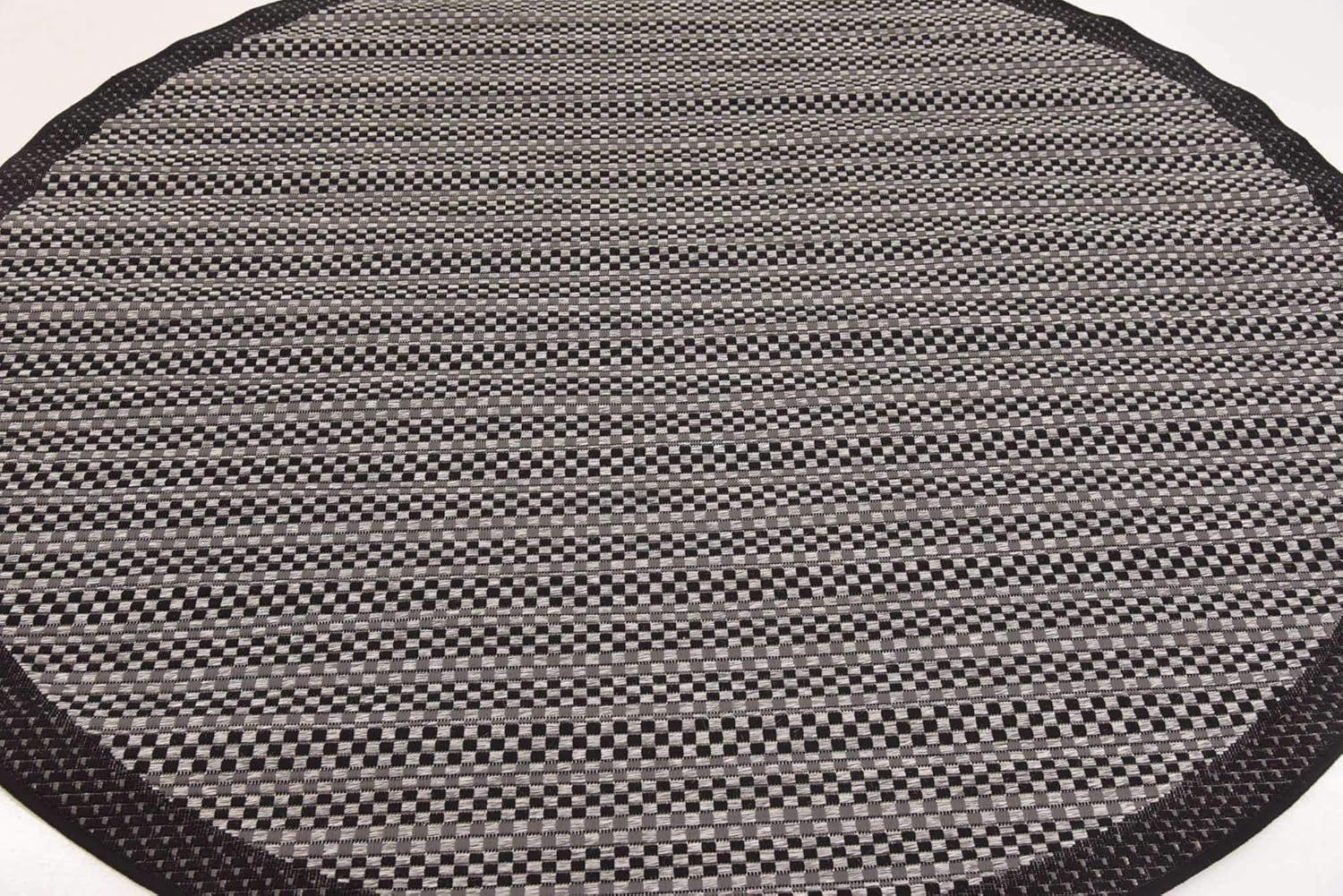 Gray Round Stripe Synthetic Outdoor Area Rug 6' x 6'