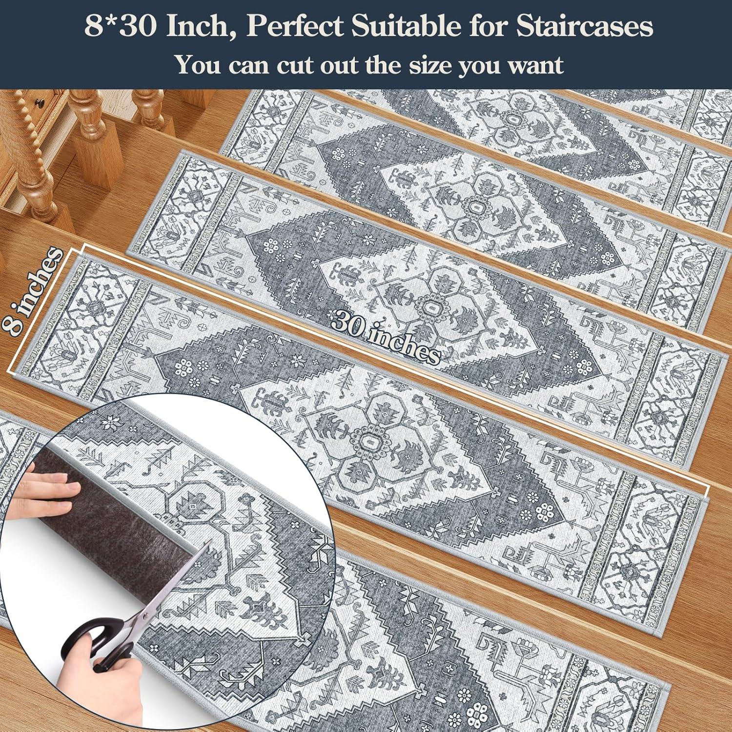 The Holiday Aisle® Non Slip Stair Treads Indoor 15 Pack 8" X 30" Carpet Treads for Wood Stairs