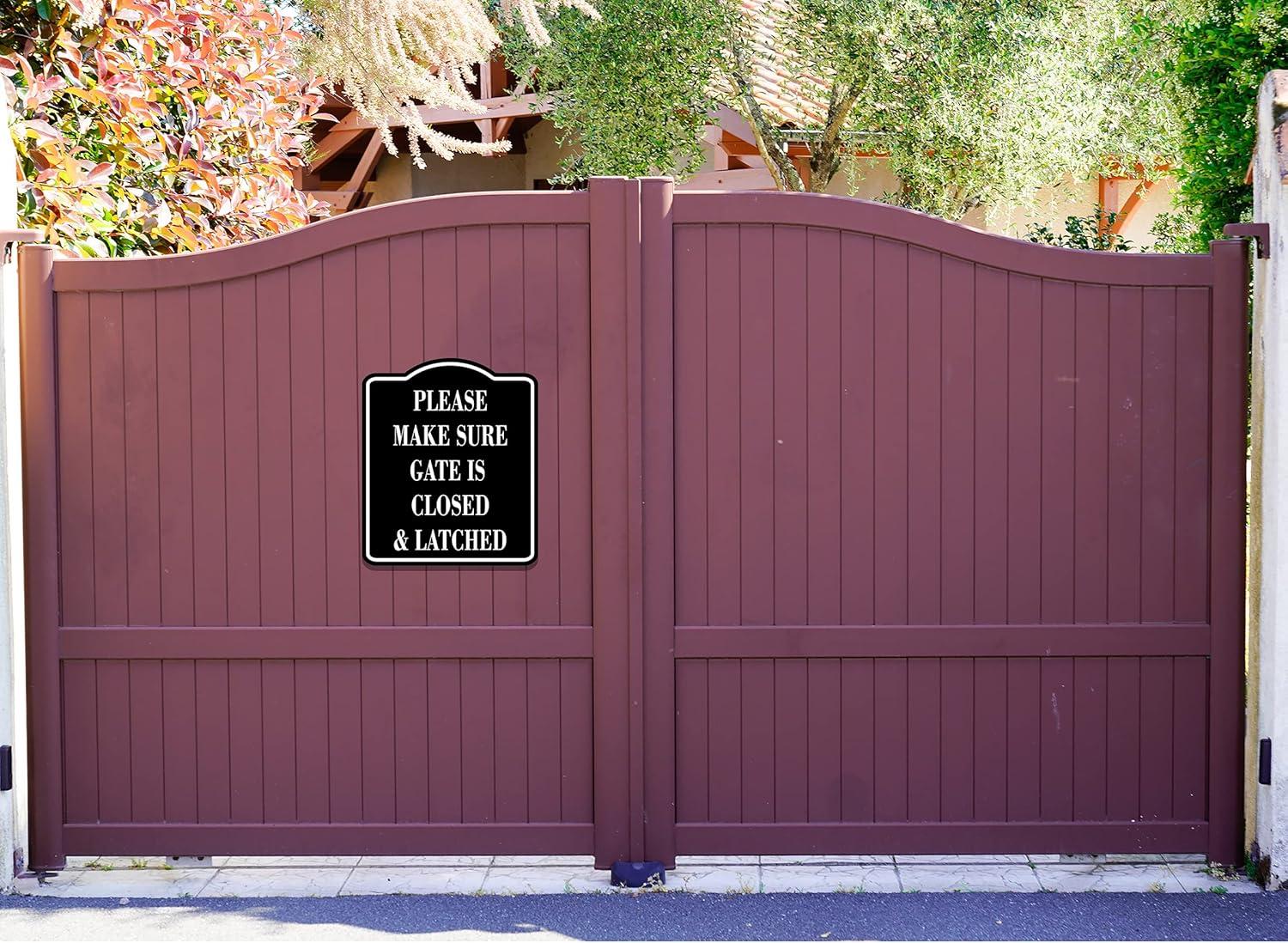 Dogs In Yard Please Make Sure Gate Is Closed And Latched BLACK 8.5"x10" Aluminum Composite Sign