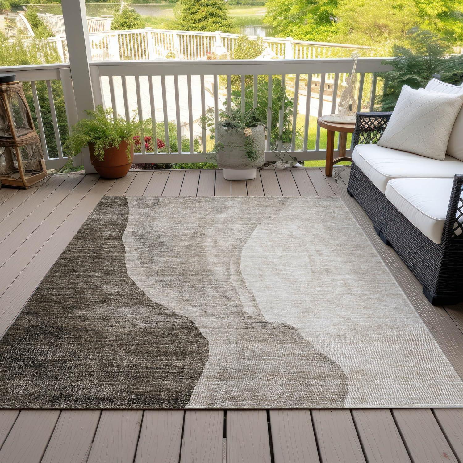 Taupe Abstract Flat Woven Synthetic 8' x 10' Area Rug