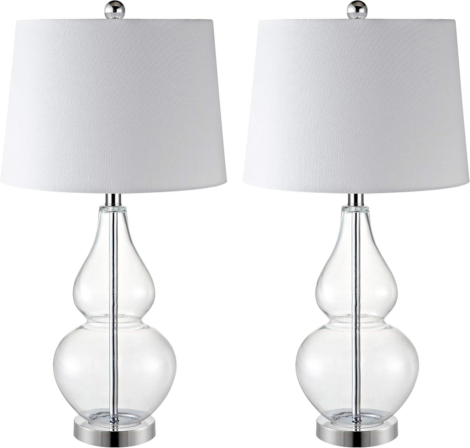 Frena Clear Glass and Chrome Table Lamp Set with White Shades