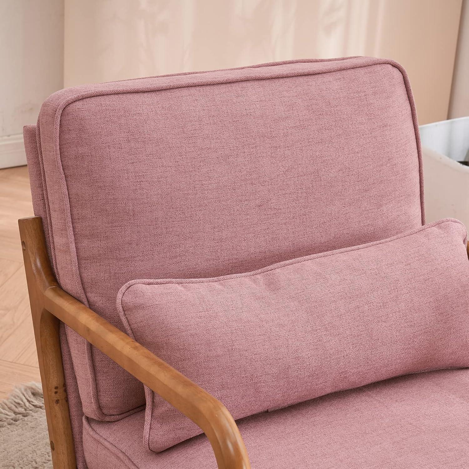 George Oliver Lemley Mid Century Solid Wood Accent Chair Upholstered Armchair with an Extra Pillow