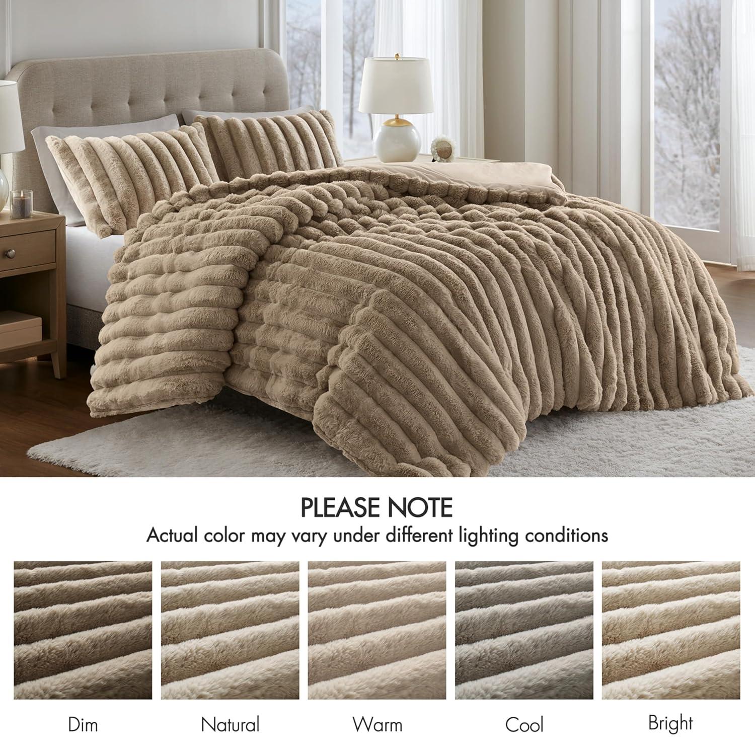 Madison Park Jasmine 3 Piece Ultrasoft Faux Fur Ribbed Comforter Set & Reviews | Wayfair