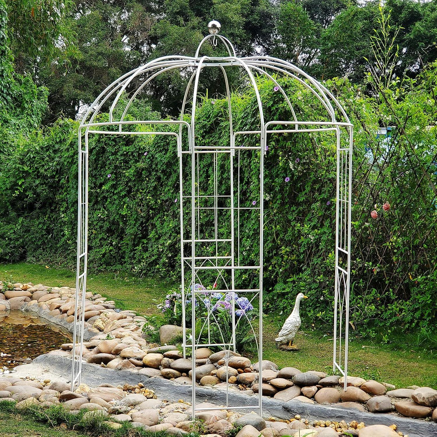 SCENDOR 107' H x82' W White Garden Iron Arch Arbor Gazebo, Ideal for Climbing Plants Outdoor, Wedding Arches Ceremony, 32LB